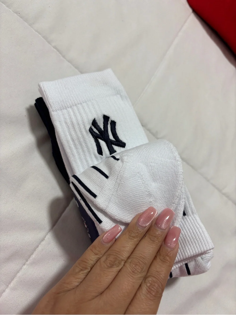 Kith White Crew Socks with Black Pinstripes & NY Logo (3-Pack)